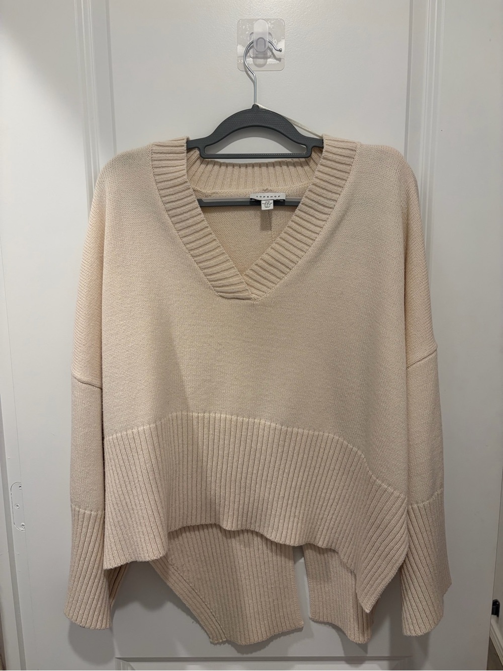 Topshop Beige V-Neck Oversized Knit Sweater